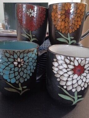 Gibson Home Gardenia Café Embossed 16 oz Ceramic Coffee Mugs, Set of 4.